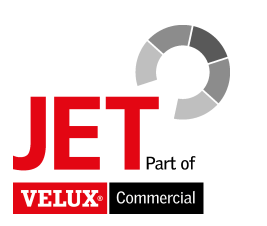Das Logo von JET (Tochterfirma der Velux Commercial Group)