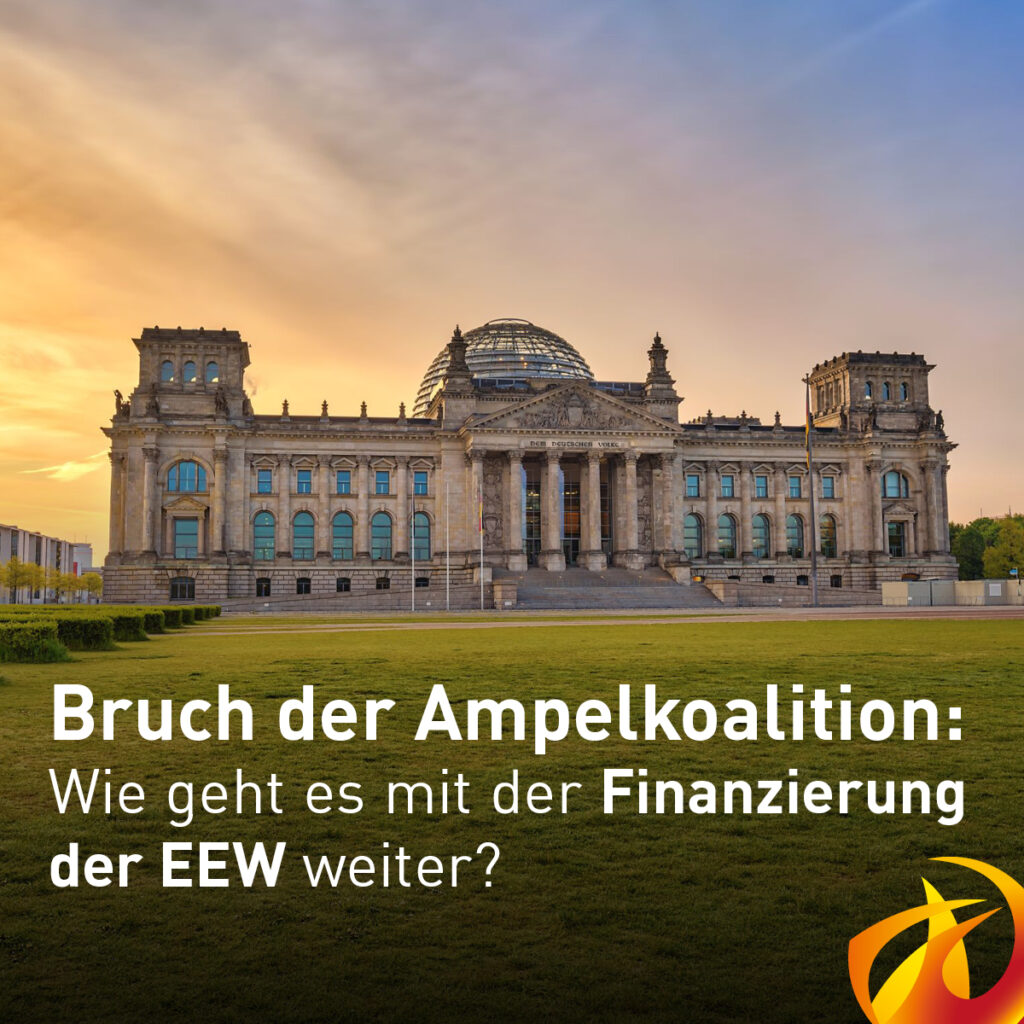 Der Bundestag mit dem Textbanner "Bruch der Ampelkoalition"